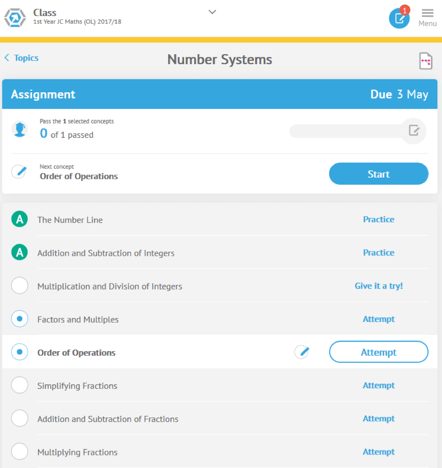 Teachers can overwrite the engine’s recommendations and provides the learners with specific concepts through assignments.